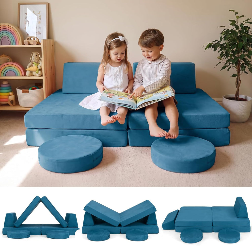 INFANS Modular Kids Play Couch, 6 PCS Toddler Creative Sectional Fort Building Sofa for Playroom, Bedroom, Children Convertible Soft Foam Furniture Playset and Floor Cushion for Boys and Girls