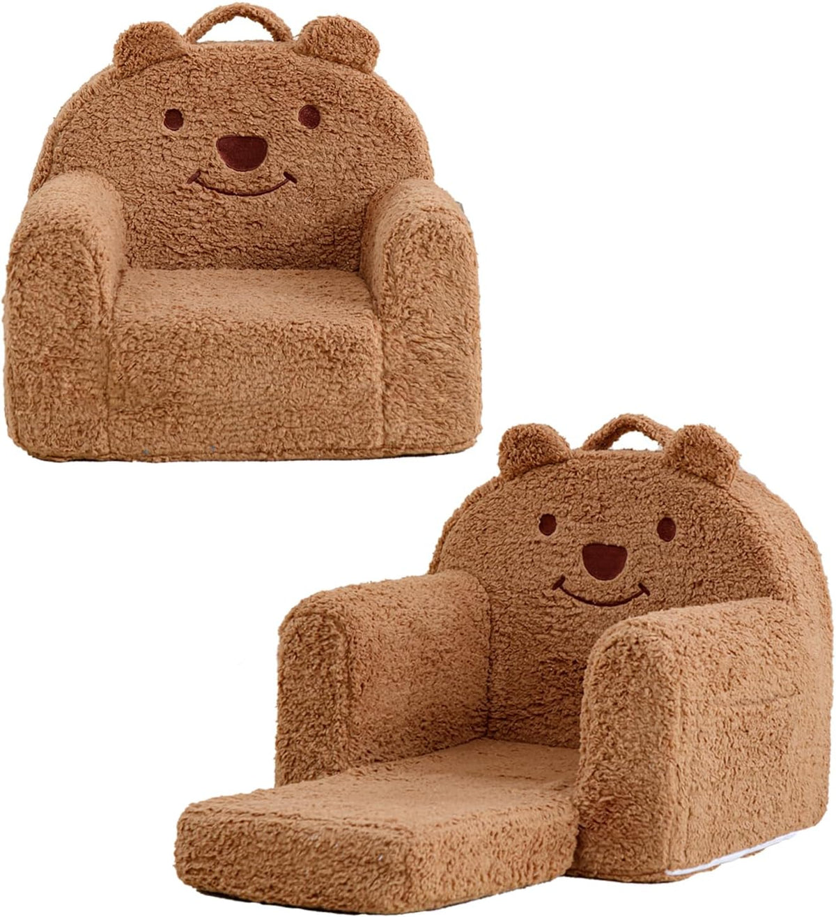 Toddler Chair,Sherpa Bear Toddler Couch Fold Out,Children Reading Chair,Flip Out Kids Couch,Kids Sofa Convertible for Gift (Brown Bear)