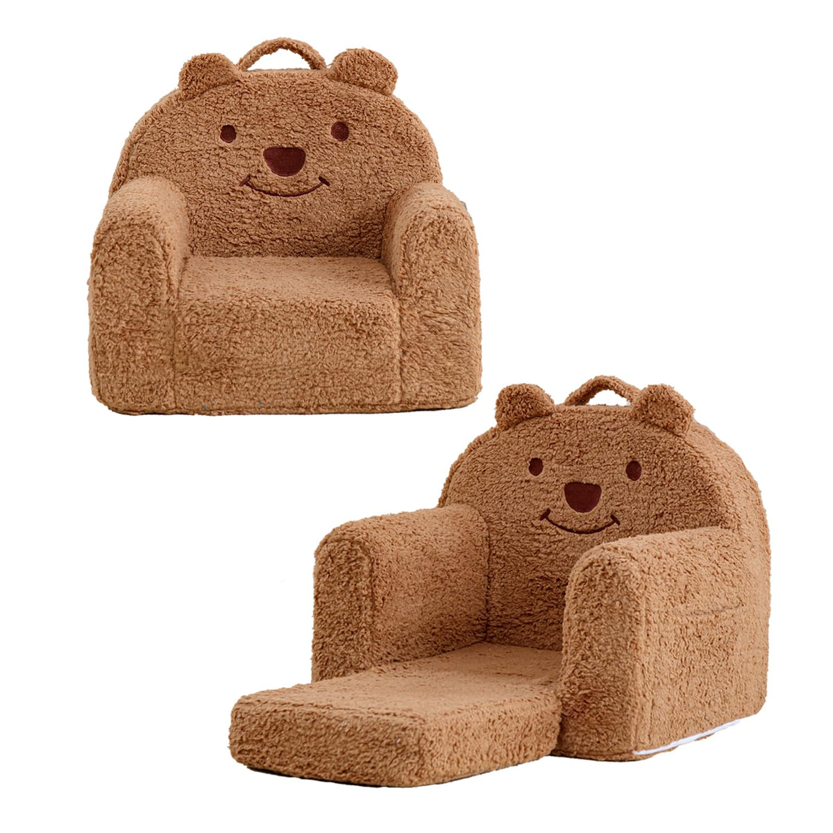 Toddler Chair,Sherpa Bear Toddler Couch Fold Out,Children Reading Chair,Flip Out Kids Couch,Kids Sofa Convertible for Gift (Brown Bear)