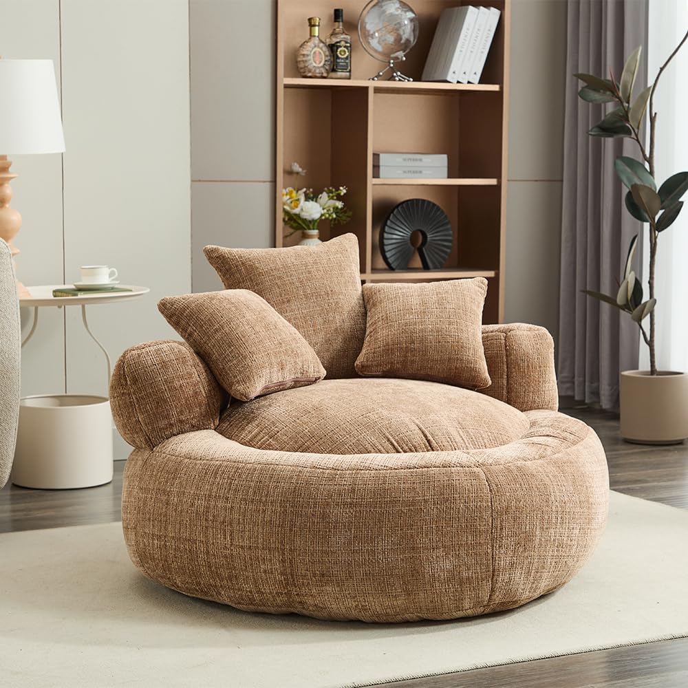 Bean Bag Chair with Pillows,No Assembly Boneless, Easy-Clean Round Beanbag