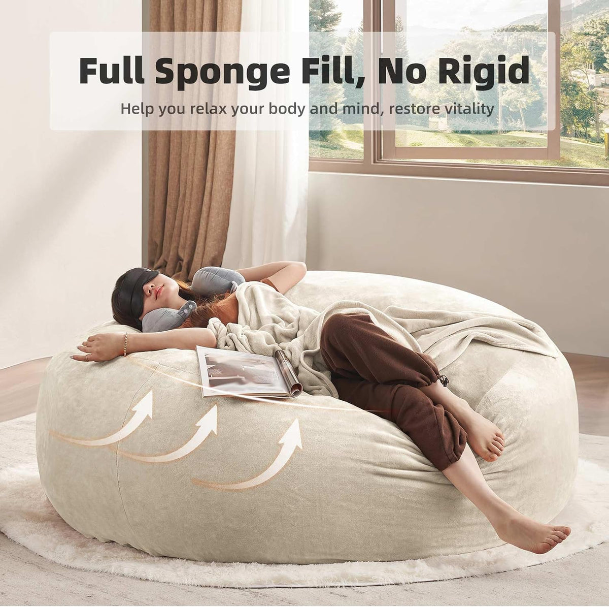 6FT Bean Bag Chair, Memory Foam Filled Adult Bean Bag Sofa