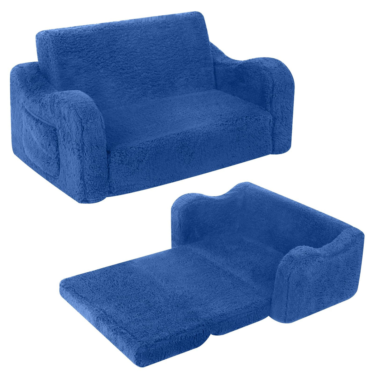 MOMCAYWEX Kids Sofa Chair, 2-in-1 Foldable Couch, Sherpa, Grey