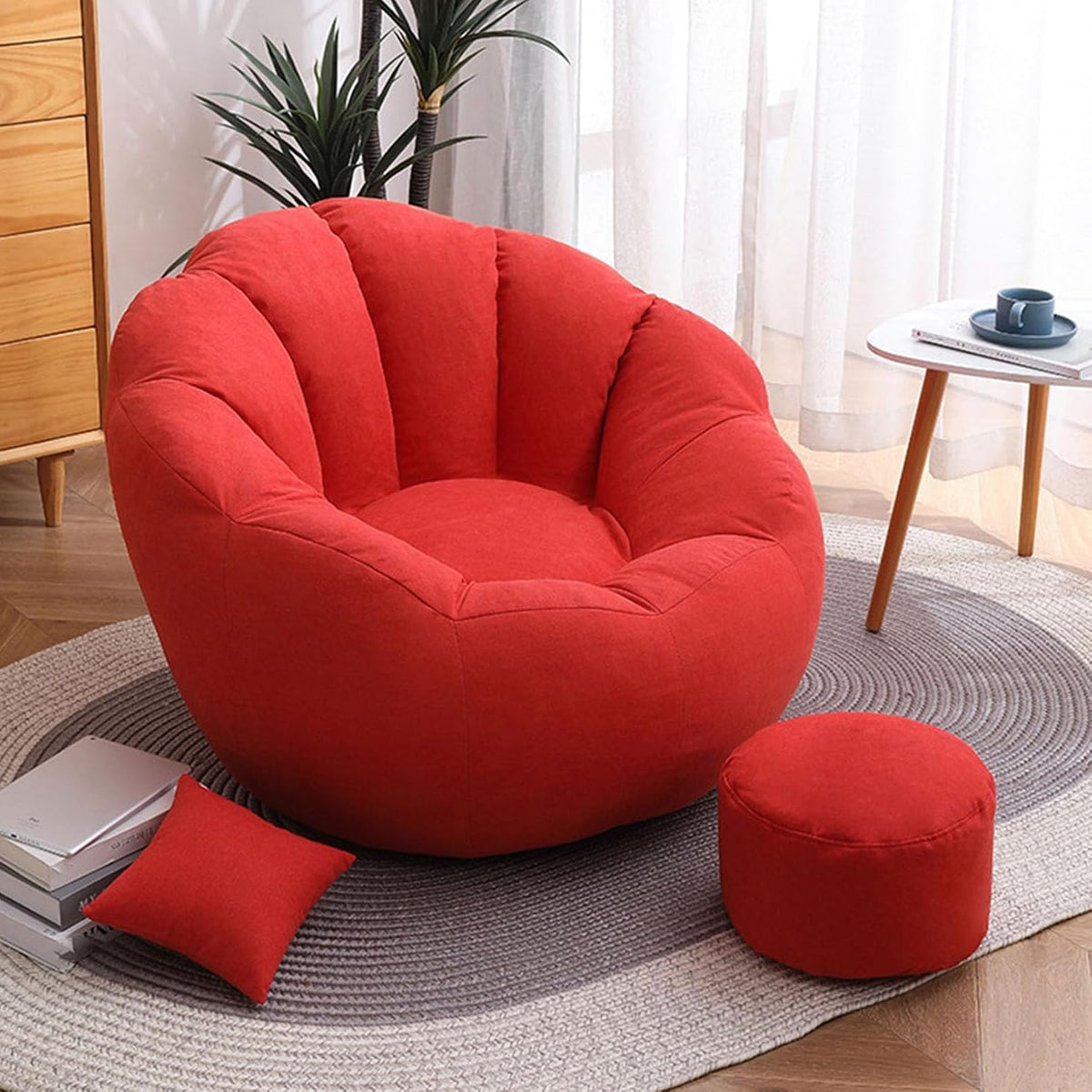 3 ft Bean Bag Chair for Teens, (No Filler) Stuffed Animal Storage Bean Bag Chair Cover Soft Premium Stuffable Bean Bag Chair Cover Leakproof Furniture Protector,Red