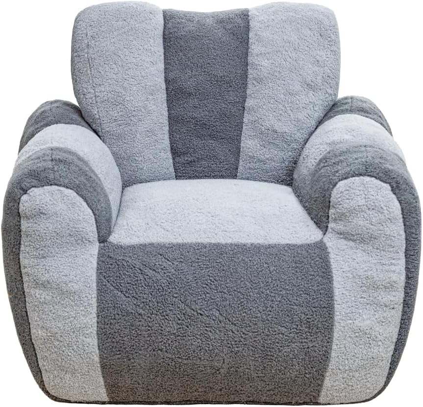 Bean Bag Chair, Comfy Teddy Fabric Lazy Sofa with Heart-Shaped Backrest, Large Reading Chair for Adults and Kids, 37.4x39.4x31.5 Inch (Gray + Teddy + Foam)