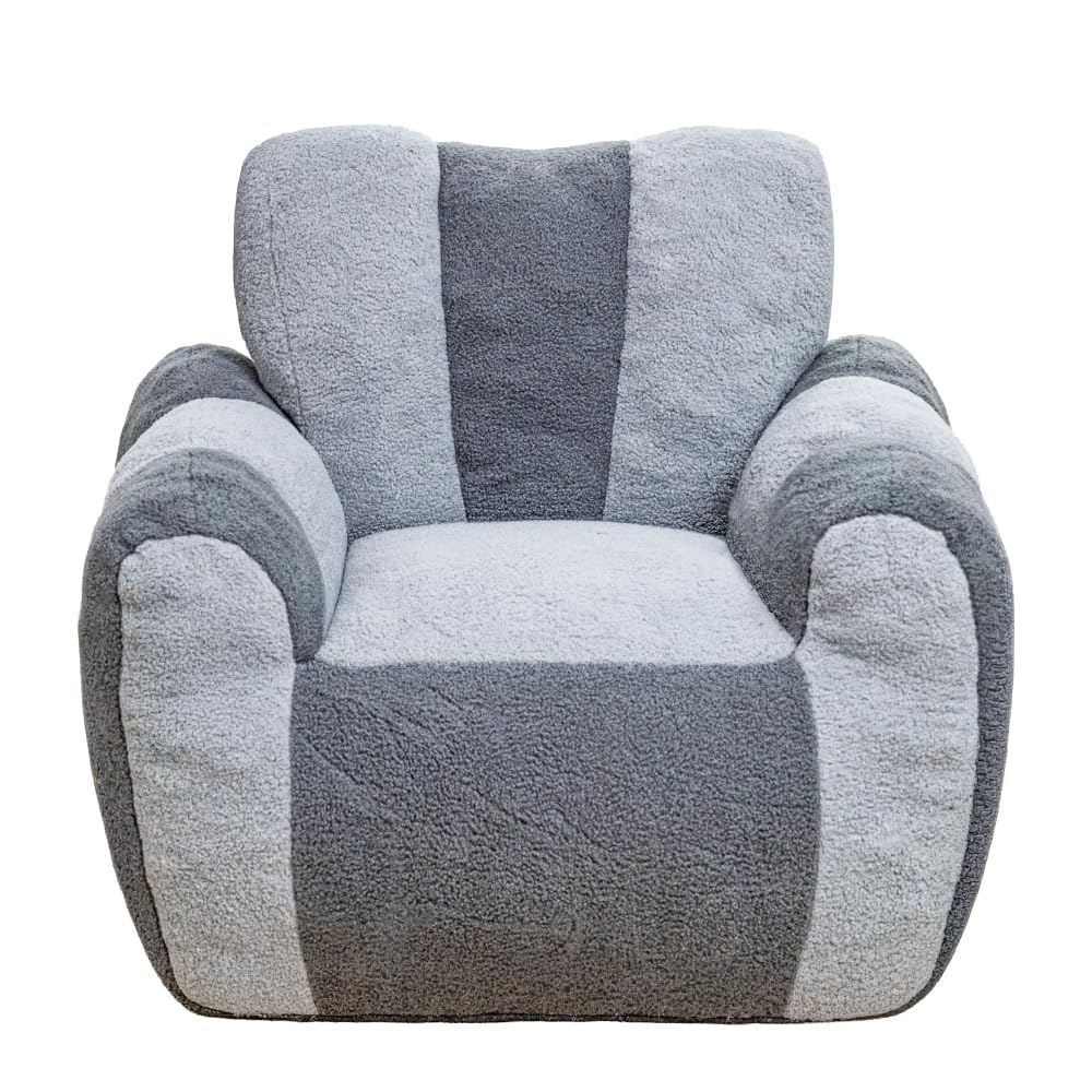 Bean Bag Chair, Comfy Teddy Fabric Lazy Sofa with Heart-Shaped Backrest, Large Reading Chair for Adults and Kids, 37.4x39.4x31.5 Inch (Gray + Teddy + Foam)