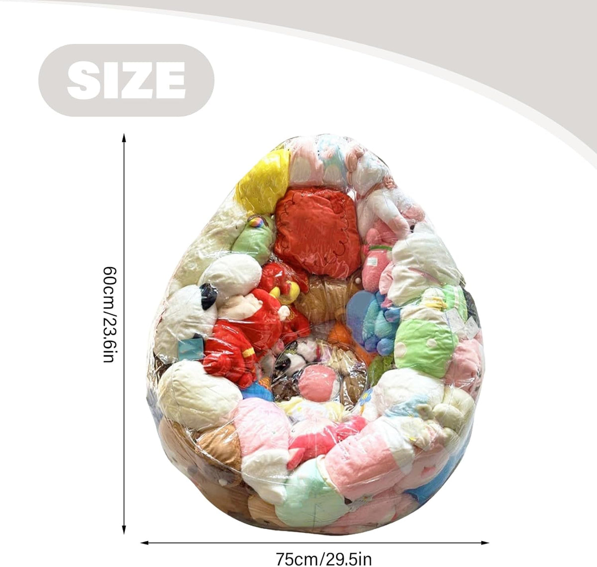 Stuffed Animal Bean Bag Storage PVC Clear Chair Extra Large Water Resistant Soft Toy Storage Kids Sofa for Organizing Sitting, 29.5x29.5x23.6in