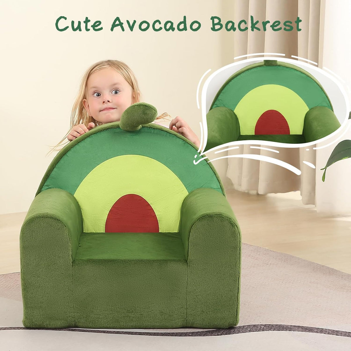 MOMCAYWEX Comfy Cute Kids Chair, Soft Kids Couch with High Density Foam, Kids Reading Chair, Dark Green