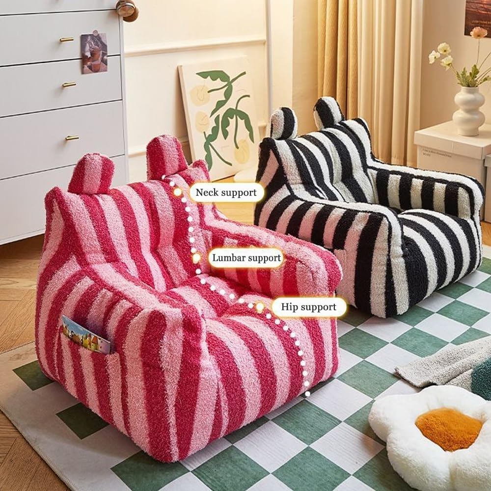 Children's Teddy Fleece Bean Bag Chair(No Fillers) Bean Bag for Girls and Boys, Kids Armchair, Beanbags for Children, Nursery Décor, Playroom Décor, Bedroom Accessories(Black Stripes)