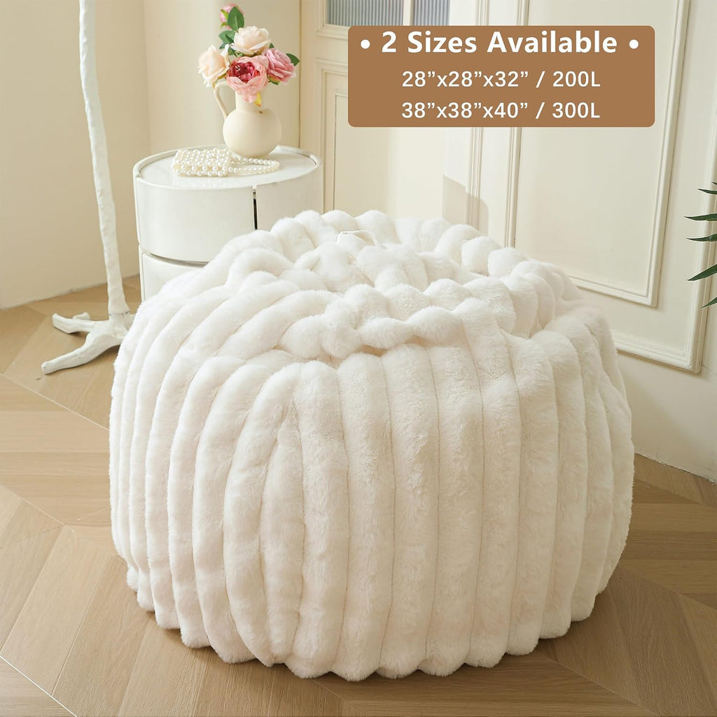 MEGO Kids Fluffy Faux Rabbit Fur Bean Bag Chair Cover, No Filler, Beige