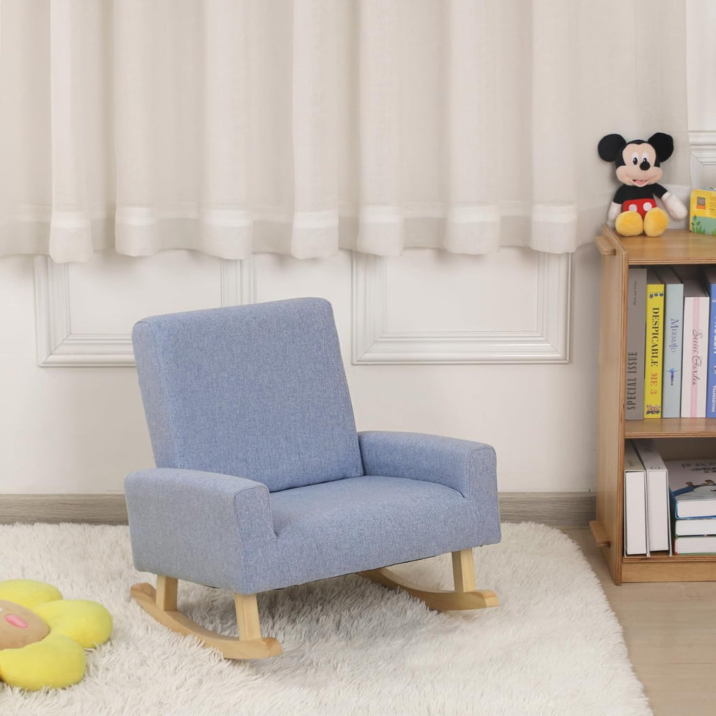 Baby Rocking Chair,Toddler Chair,Kids Chair,Kids Sofa, Shaky Wooden Foot and Linen Fabric,Toddler Rocking Armchair for Boys and Girls Rest (Blue)