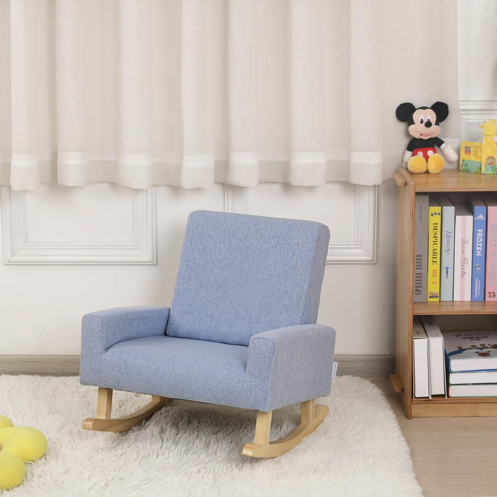 Baby Rocking Chair,Toddler Chair,Kids Chair,Kids Sofa, Shaky Wooden Foot and Linen Fabric,Toddler Rocking Armchair for Boys and Girls Rest (Blue)