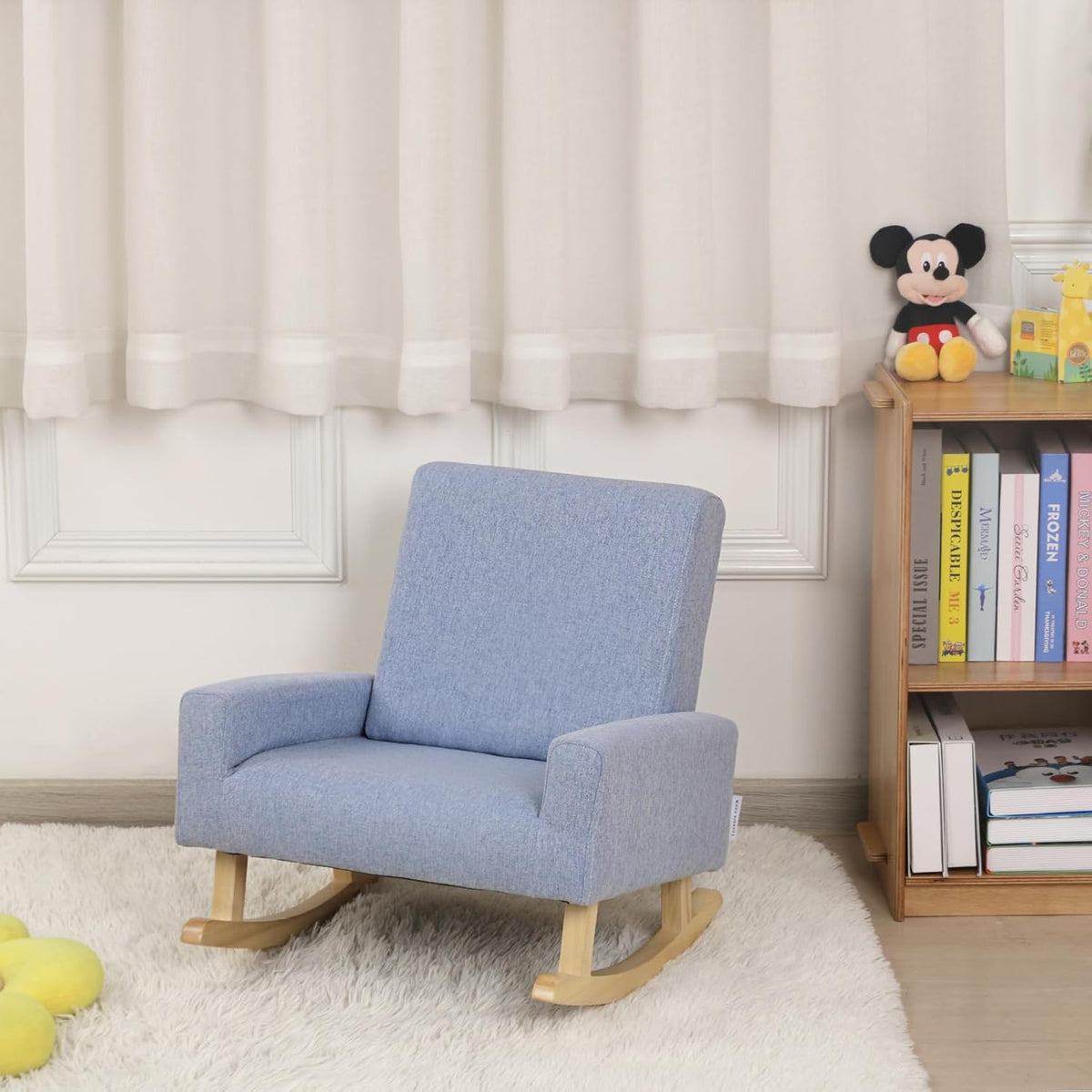 Baby Rocking Chair,Toddler Chair,Kids Chair,Kids Sofa, Shaky Wooden Foot and Linen Fabric,Toddler Rocking Armchair for Boys and Girls Rest (Blue)