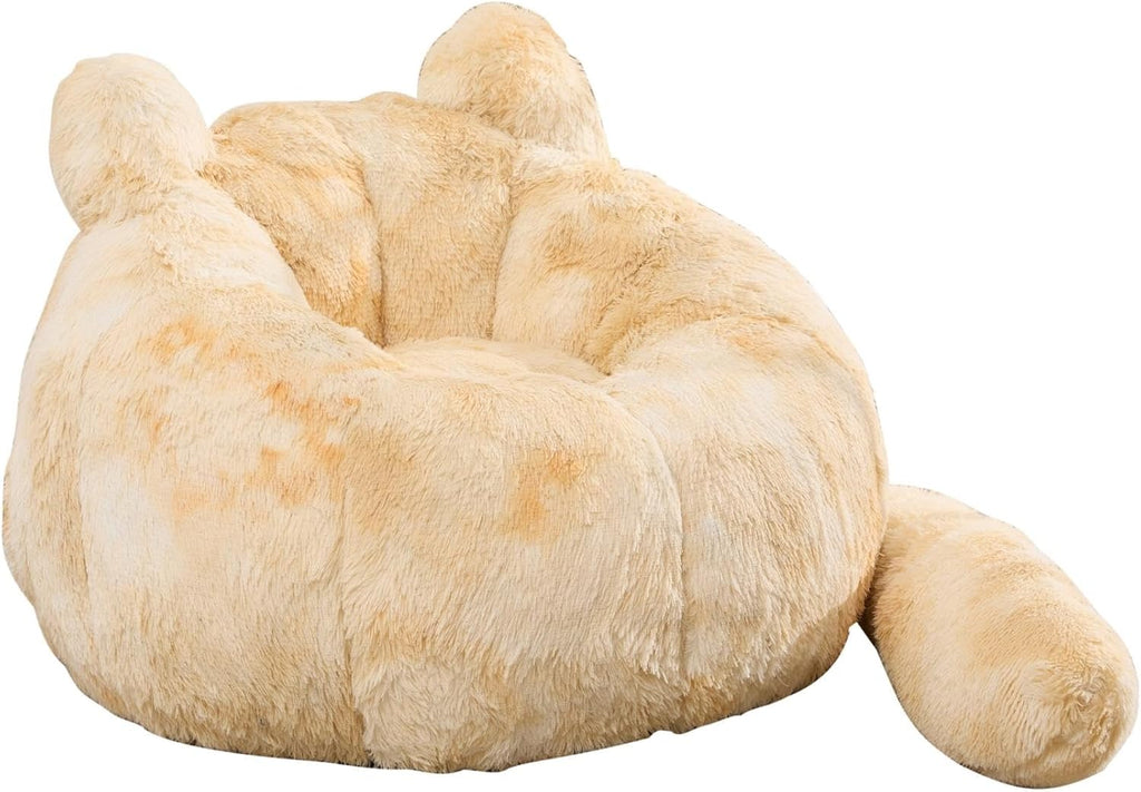 41.7 Inch Faux Fur Bean Bag Chair, Cat Shaped with Tail Pillow, Floor Sofa