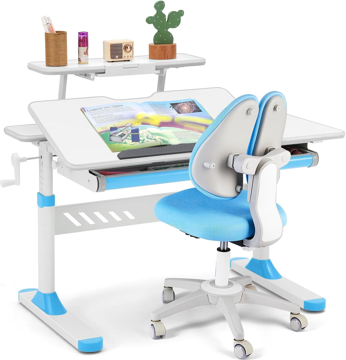 COSVALVE Adjustable Kids Desk & Ergonomic Chair Set with Drawer Bookstand