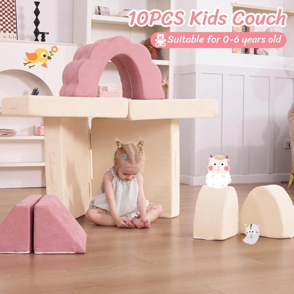LOAOL Kids Couch 10PCS, Modular Kids Play Couch (Medium Size)