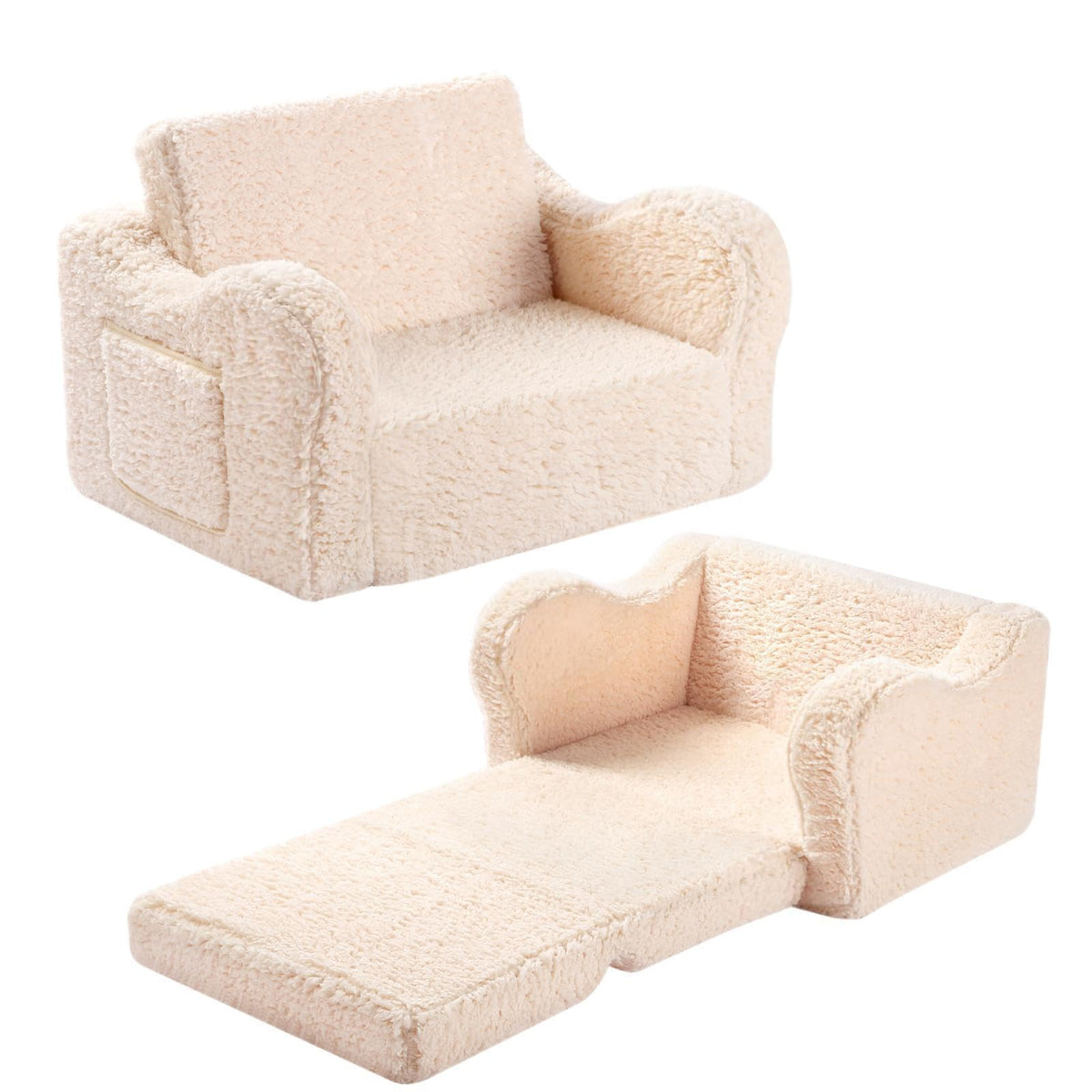 MOMCAYWEX Kids Sofa Chair, 2-in-1 Foldable Couch, Sherpa, Grey