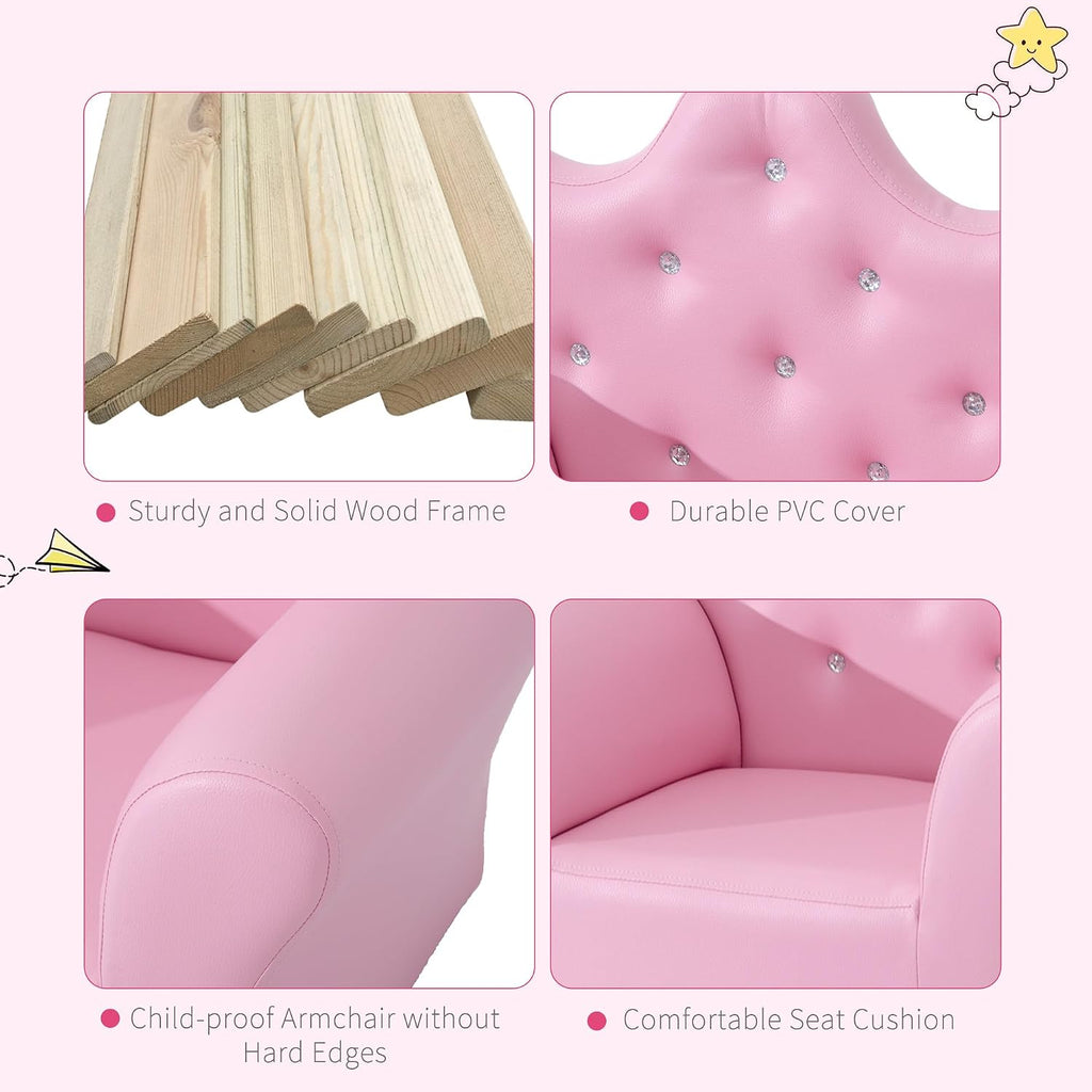 Qaba Kids Sofa Set with Footstool Baby Sofa Chair for Toddlers Girls Pink