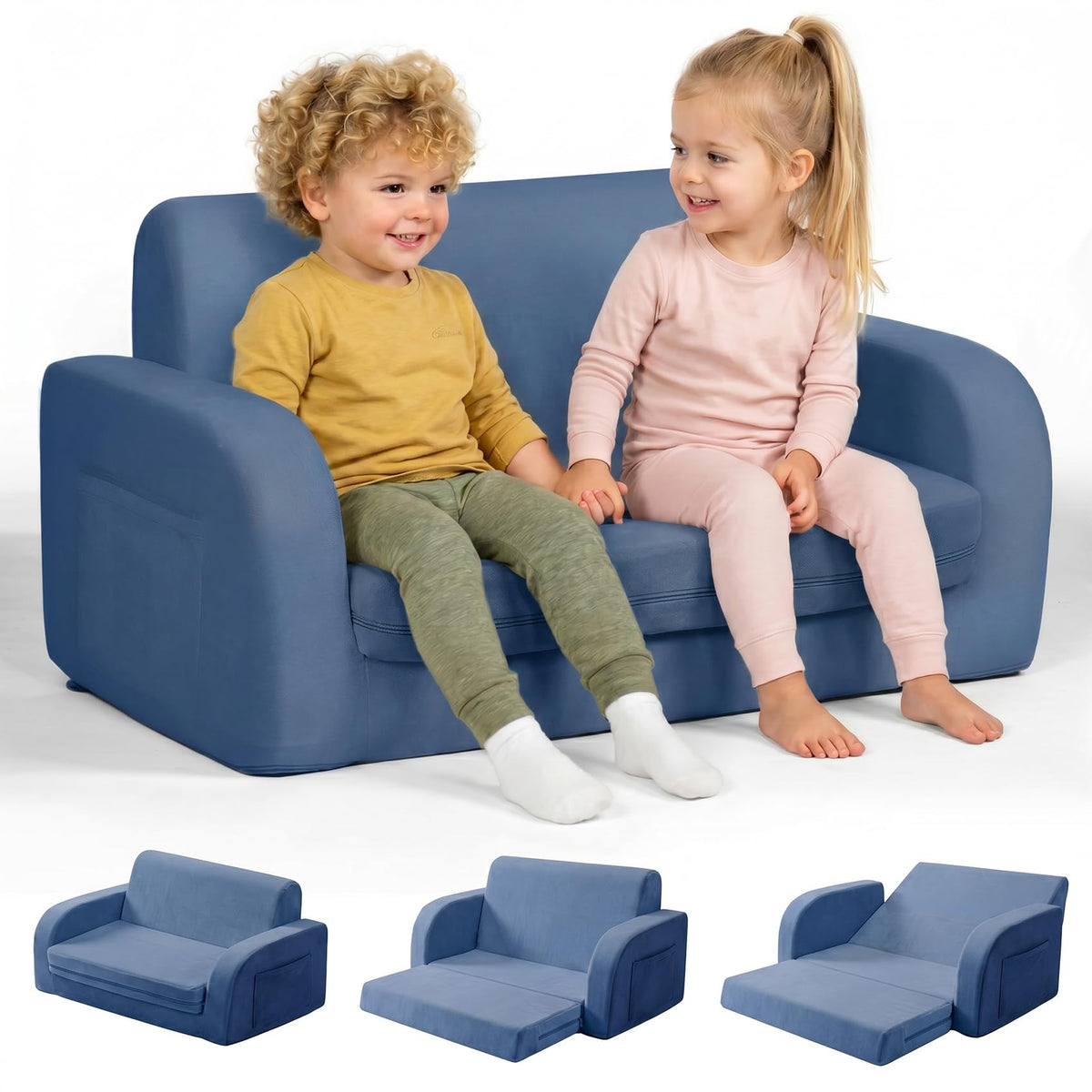 little dove 3-in-1 Extra Wide Convertible Kids Couch, Flip Open Kid Sofa, Machine-Washable Kid Couch for Girls, Kids Sofa for Fun Playtime, Gray