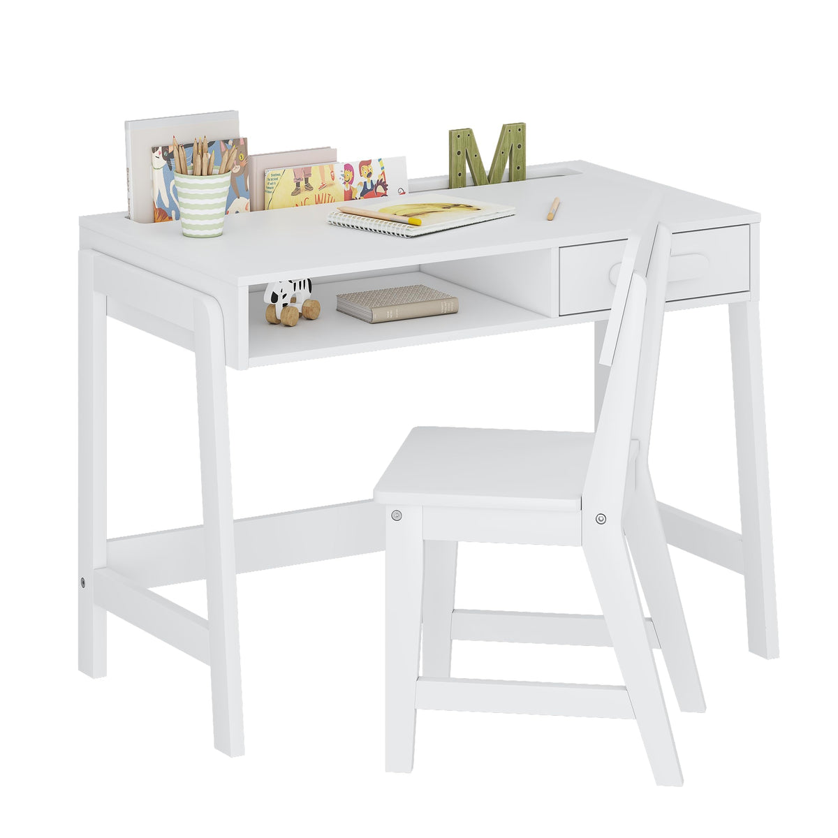 UTEX Wooden Kids Desk and Chair Set with 2 Fabrics Drawers for Study Room