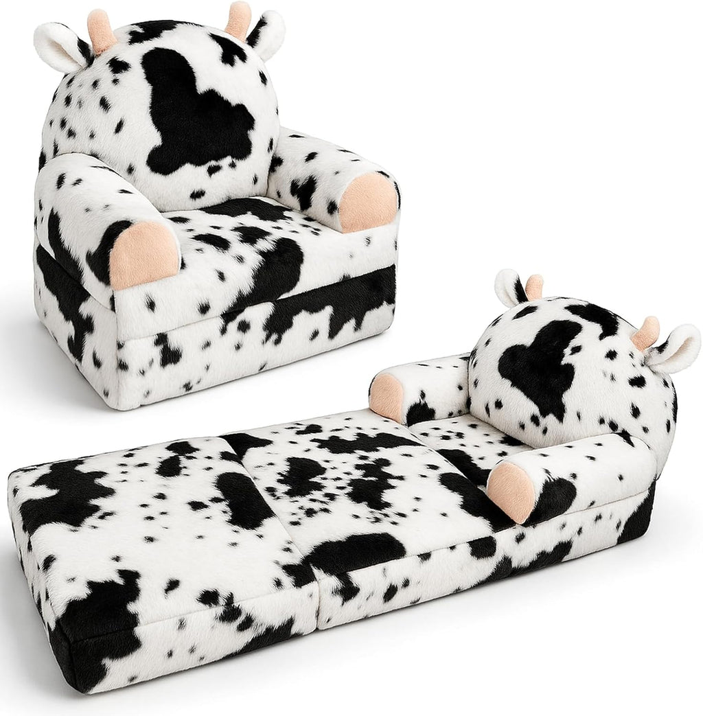 QIUODO Comfy Toddler Couch Chair, 2-in-1 Foldable Kids Sofa, Cow