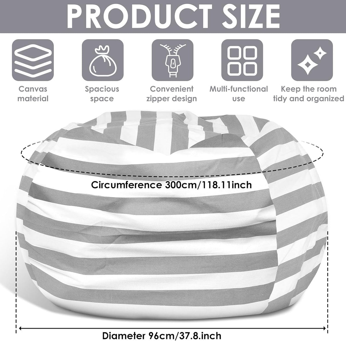 Bag Storage Chair Cover Versatile with Zipper, 38 in Long Stuffed Animal Storage Bean Bag Chair Cloth for Kids, Sturdy Beanbag Covers, Large Capacity Storages Bean Bags Cover for Organizing Things