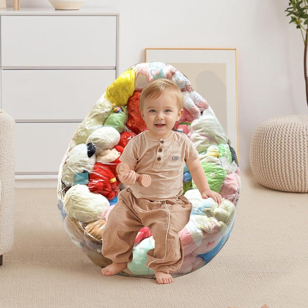 Stuffed Animal Bean Bag Storage Chair Extra Large PVC Clear Waterproof Kids Sofa Organizer for Plush Toys, Bath Toys, Clothes, Blankets and Sitting 29.5x29.5x23.6in