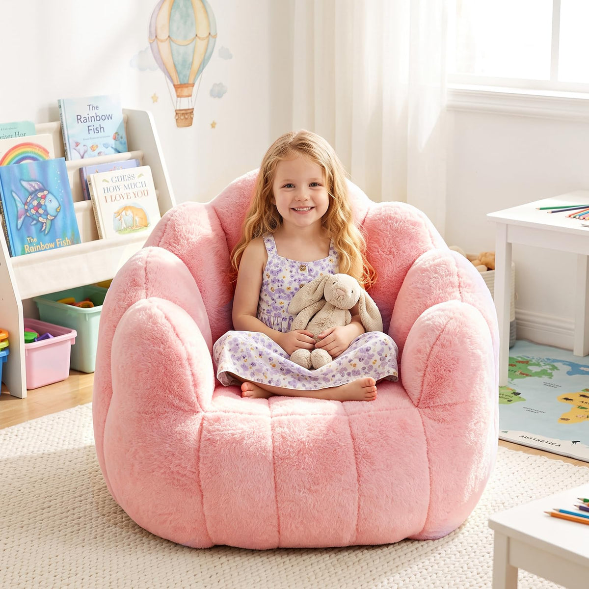Kids Bean Bag Chair, Comfy Bean Bag Sofa with Handle for Boys Girls, Green