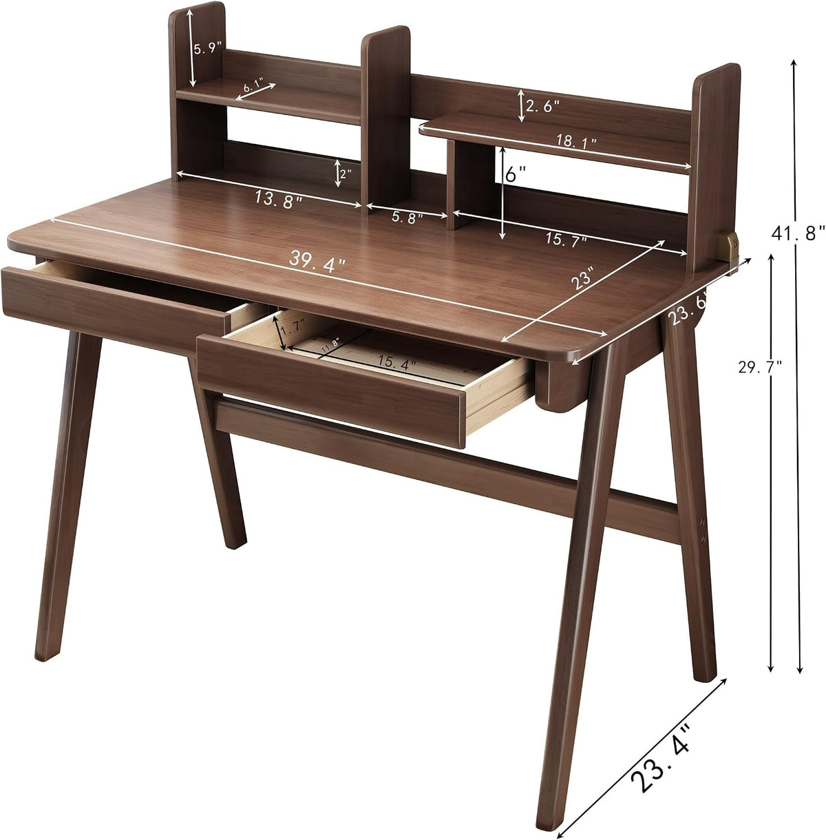 Kids Desk＆Table Rubber Wood Children’s Study Desk with Bookshelf and Two Drawers Desk for 3 Years Old and Above Student's Study Computer Workstation & Writing Table for Home Use(Brown