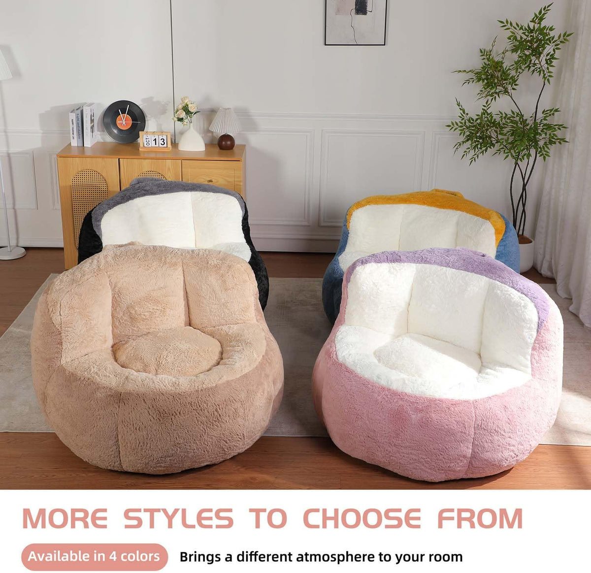 Oversized Bean Bag Chairs, Memory Foam Boneless Lazy Sofa, Faux Fur Floor Comfy Lounger, No Assembly Required for Bedroom, Apartment and Living Room (Pink)