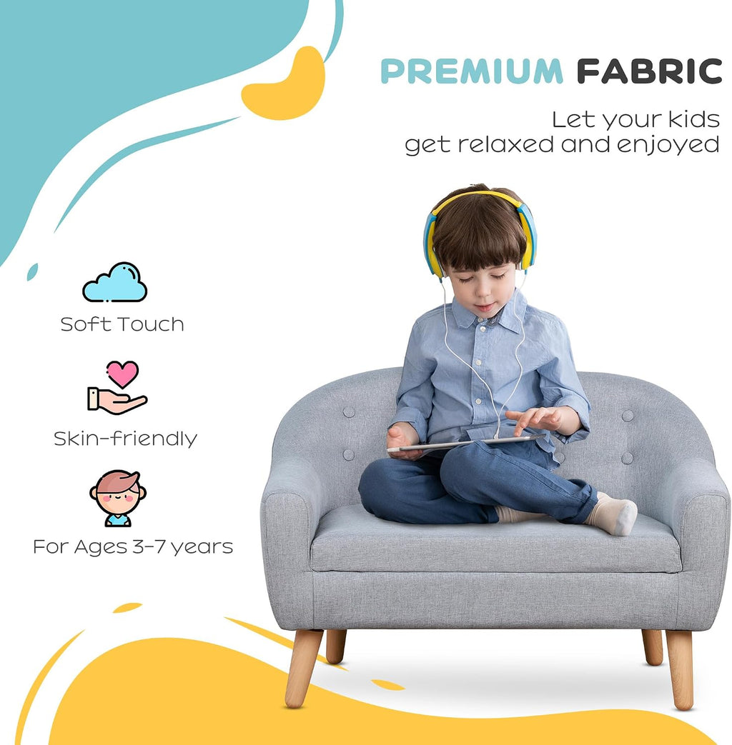 Qaba 2-Seat Kids Sofa Children's Couch Ages 3-7 11" High Seat Gray
