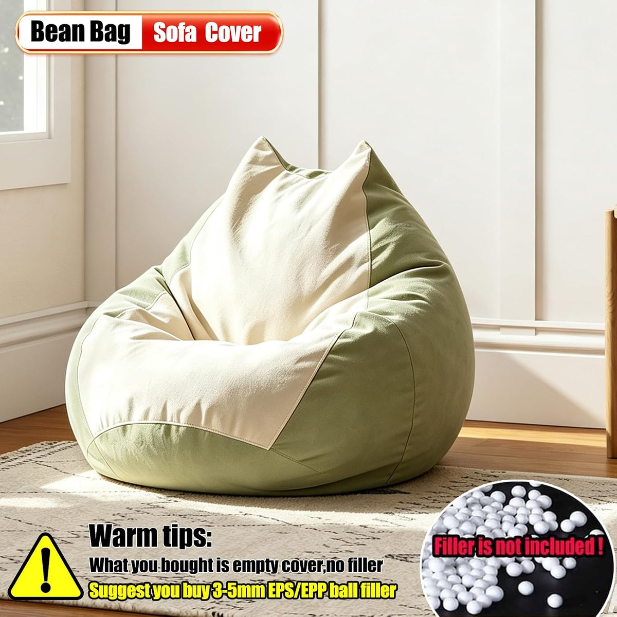 Bean Bag Chair Soft Pure Cotton Children(No Filler) (Blue, 80cm)