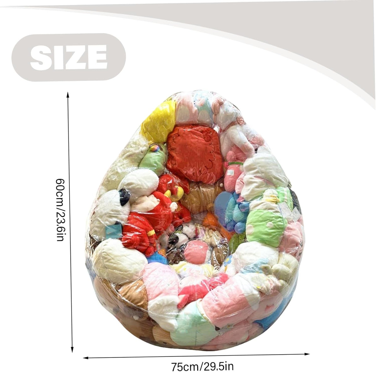 Stuffed Animal Bean Bag Storage PVC Clear Chair Extra Large Waterproof Soft Toy Storage Kids Sofa for Organizing Sitting, 29.5x29.5x23.6inBean Bag for Stuffed Animals