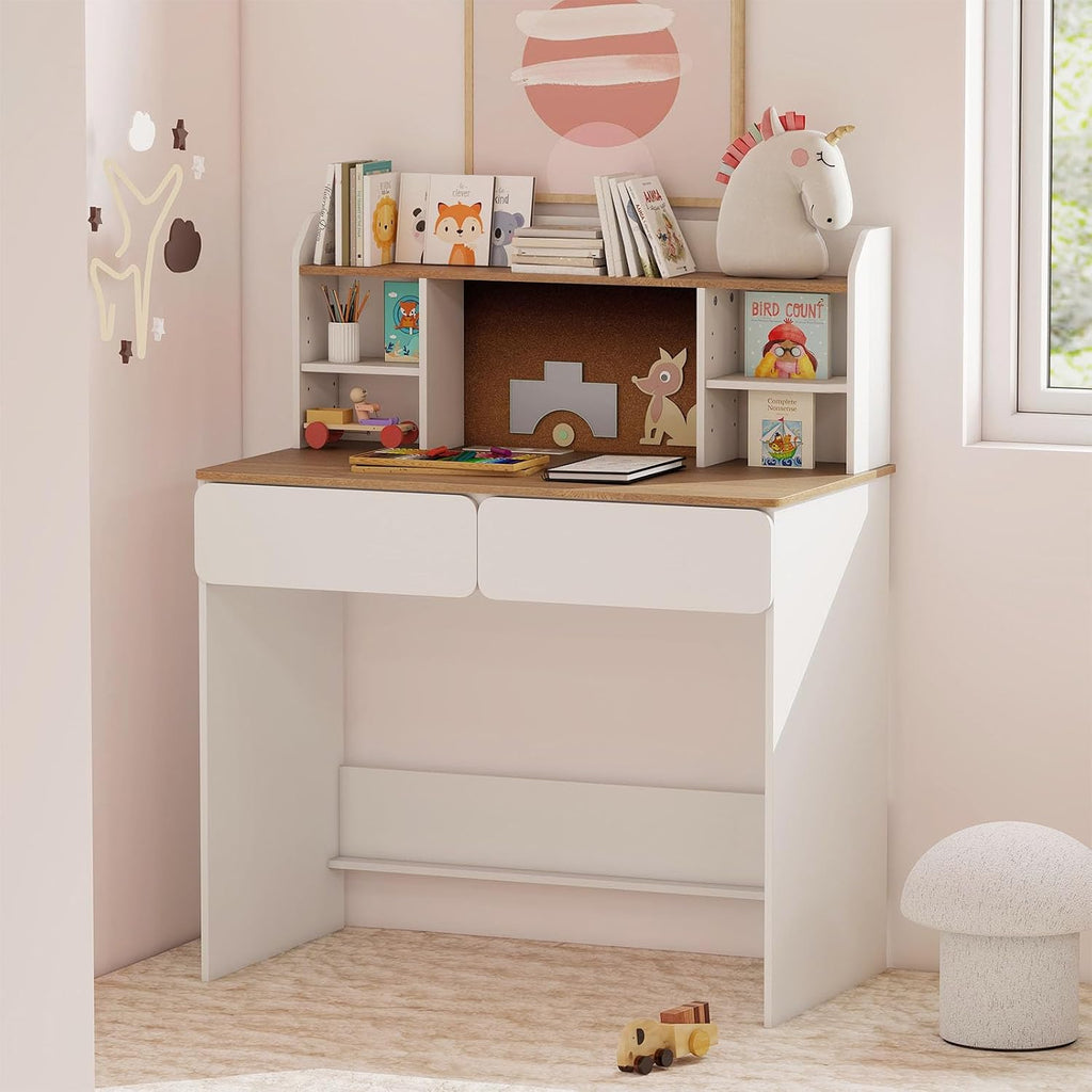 Costzon Kids Study Desk, Student Writing Table with Power Outlets (White)