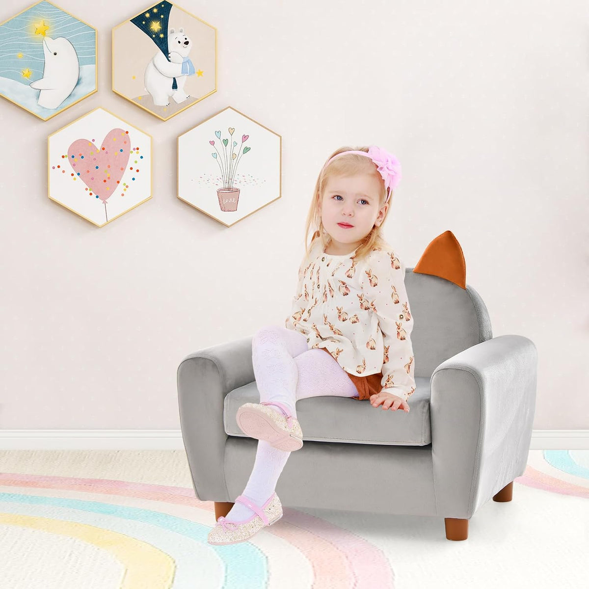INFANS Kids Sofa, Children Armrest Chair with Sturdy Wood Construction and Dutch Velvet, Upholstered Toddler Armrest Couch Furniture for Nursery Kindergarten Playroom Preschool, Gift for Boys Girls