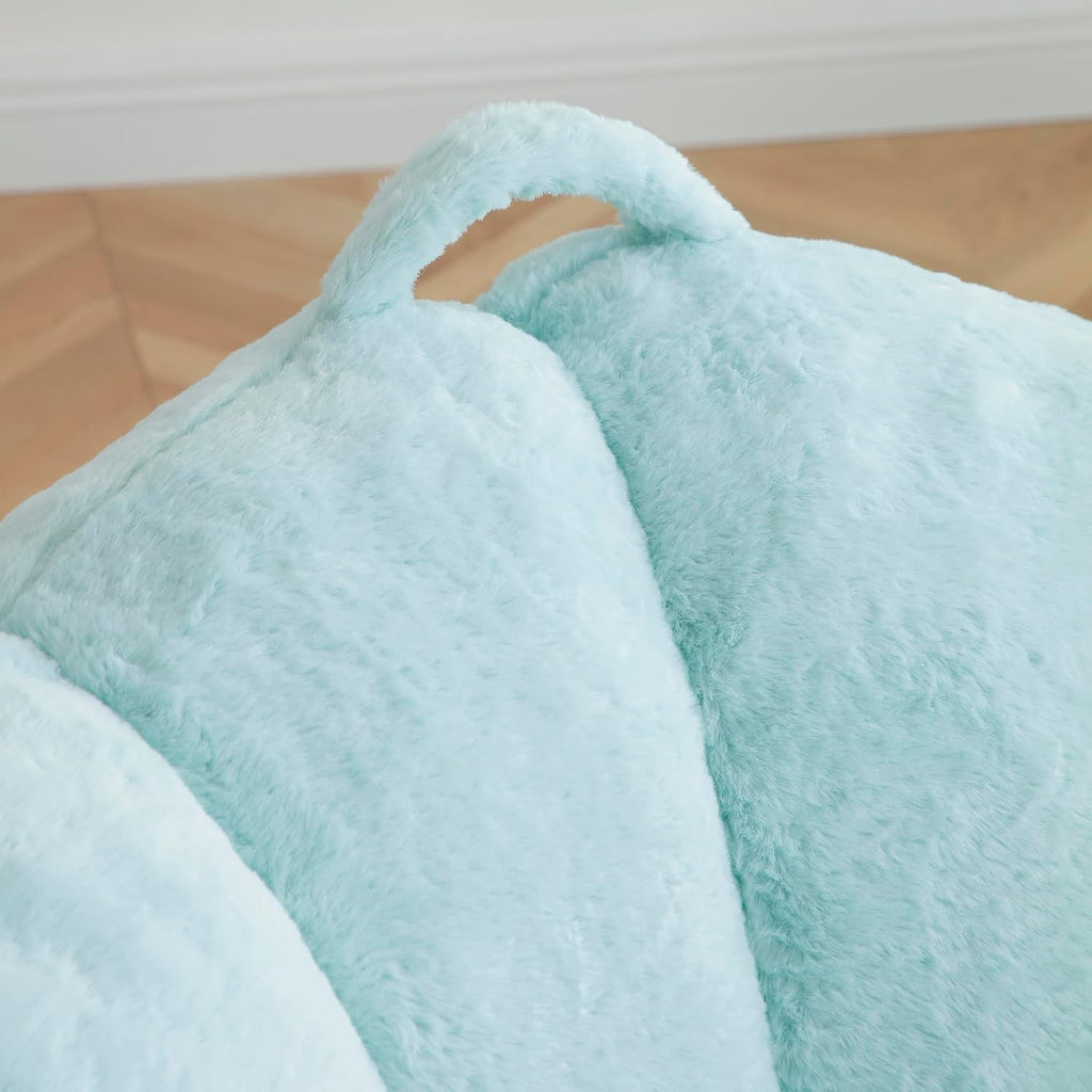 Giant Bean Bag Chair for Adults, Memory Foam Filler Big Stuffed Accent Sofa with Footstool, Faux Fur Shell-Shaped Lounge Chair for Bedroom, Gaming, Reading - Indoor Beanbag Couch for Kids (Light Blue)