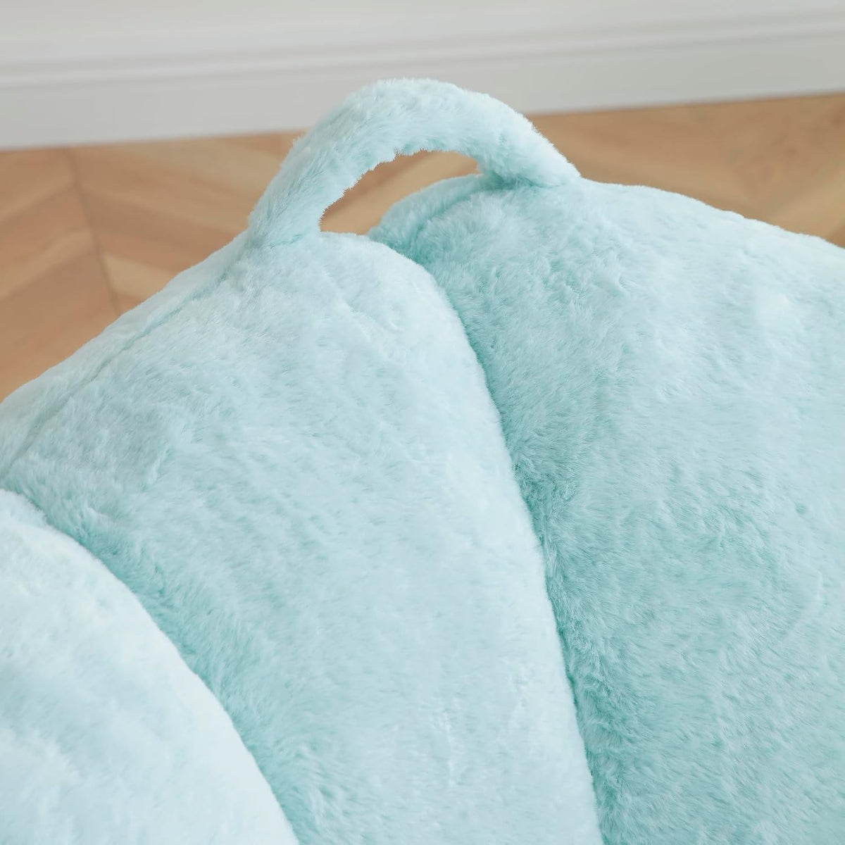 Giant Bean Bag Chair for Adults, Memory Foam Filler Big Stuffed Accent Sofa with Footstool, Faux Fur Shell-Shaped Lounge Chair for Bedroom, Gaming, Reading - Indoor Beanbag Couch for Kids (Light Blue)
