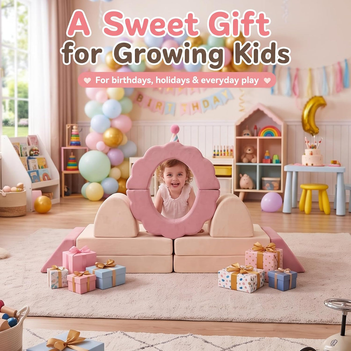Flower Kids Mini Play Couch, Modular Foam Sofa for Playroom & Bedroom