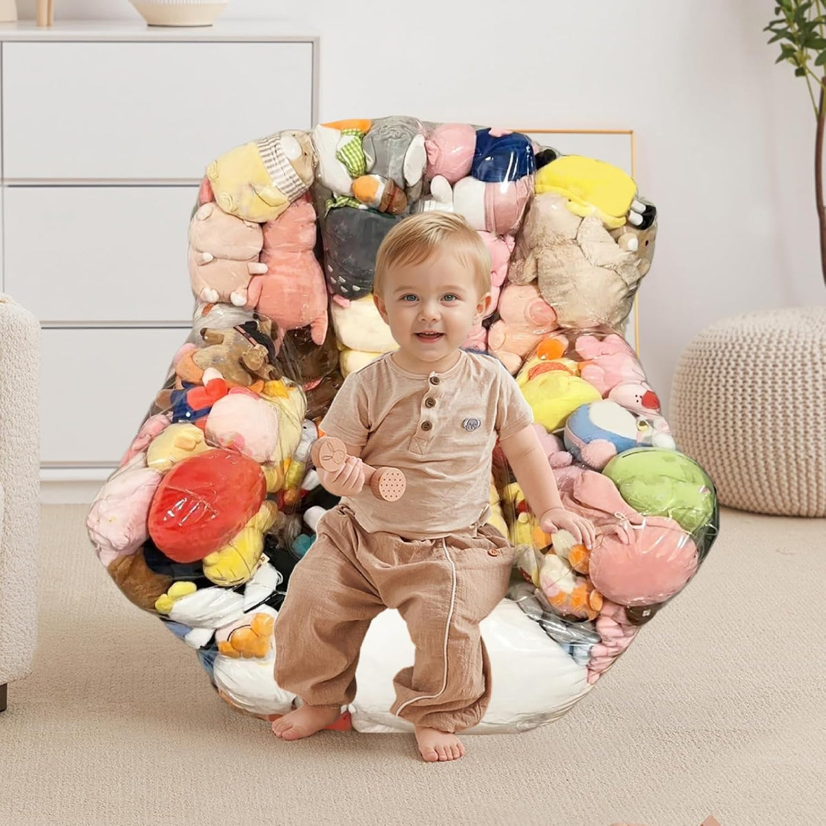 Bean Bag Stuffed Animal Storage Waterproof PVC Clear Bean Bag with Zipper Stuffable for Kids Toddler Armchair for Organizing Kids Rooms Toy Storage Bags Stuffed Animal Bath Toy