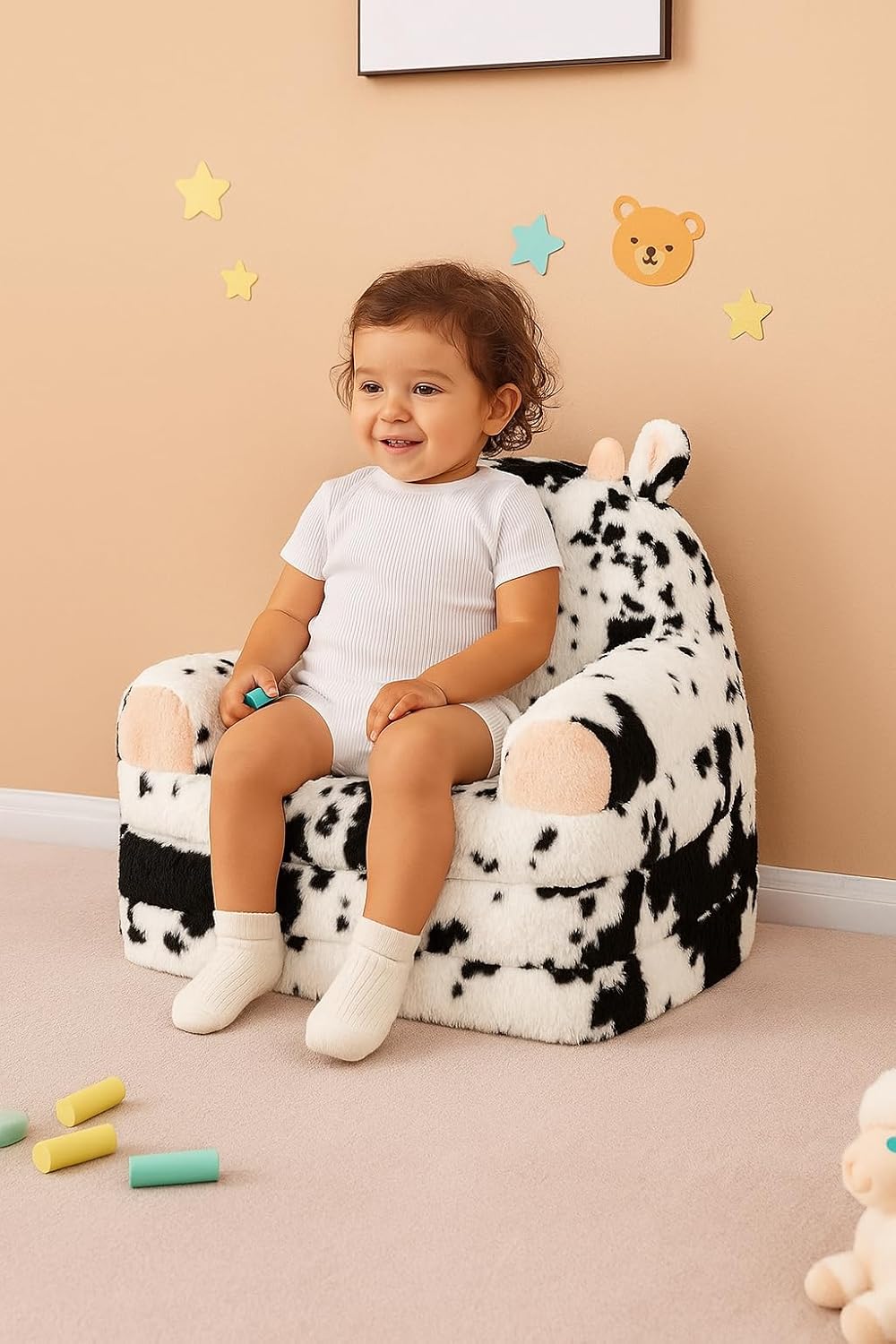 QIUODO Comfy Toddler Couch Chair, 2-in-1 Foldable Kids Sofa, Cow