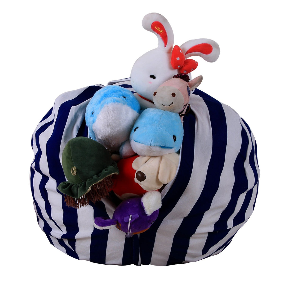 ELEOPTION Stuffed Animal Storage Bean Bag Chair Cover, Large Size 38inch Cotton Canvas Children Plush Toy Organizer Storage Bag Fill Fun Chair for Kids Room or Bedroom (Strawberry, 32in)