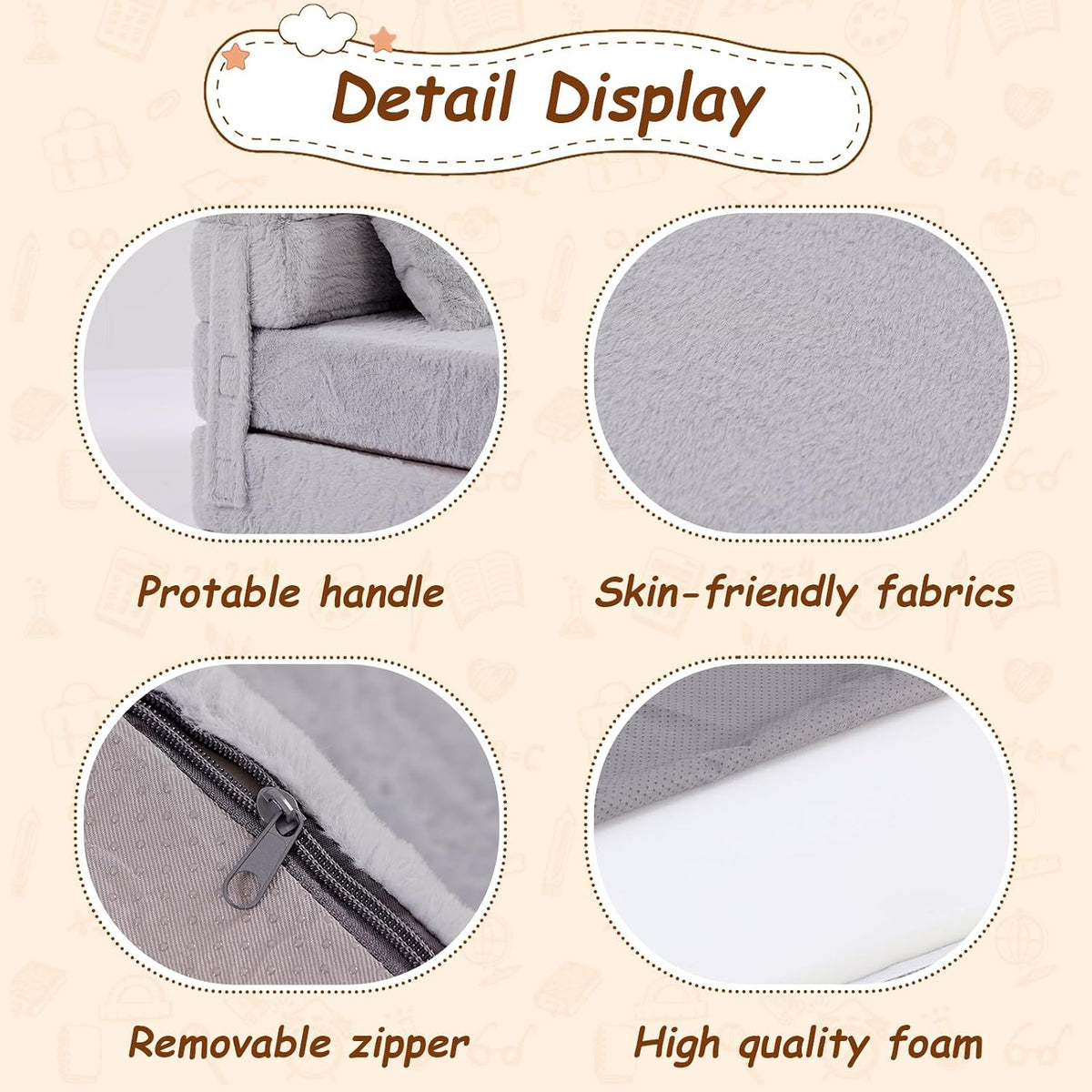 Foldable Sofa for Kids with Pillow, Washable Folding Floor Mat for Child