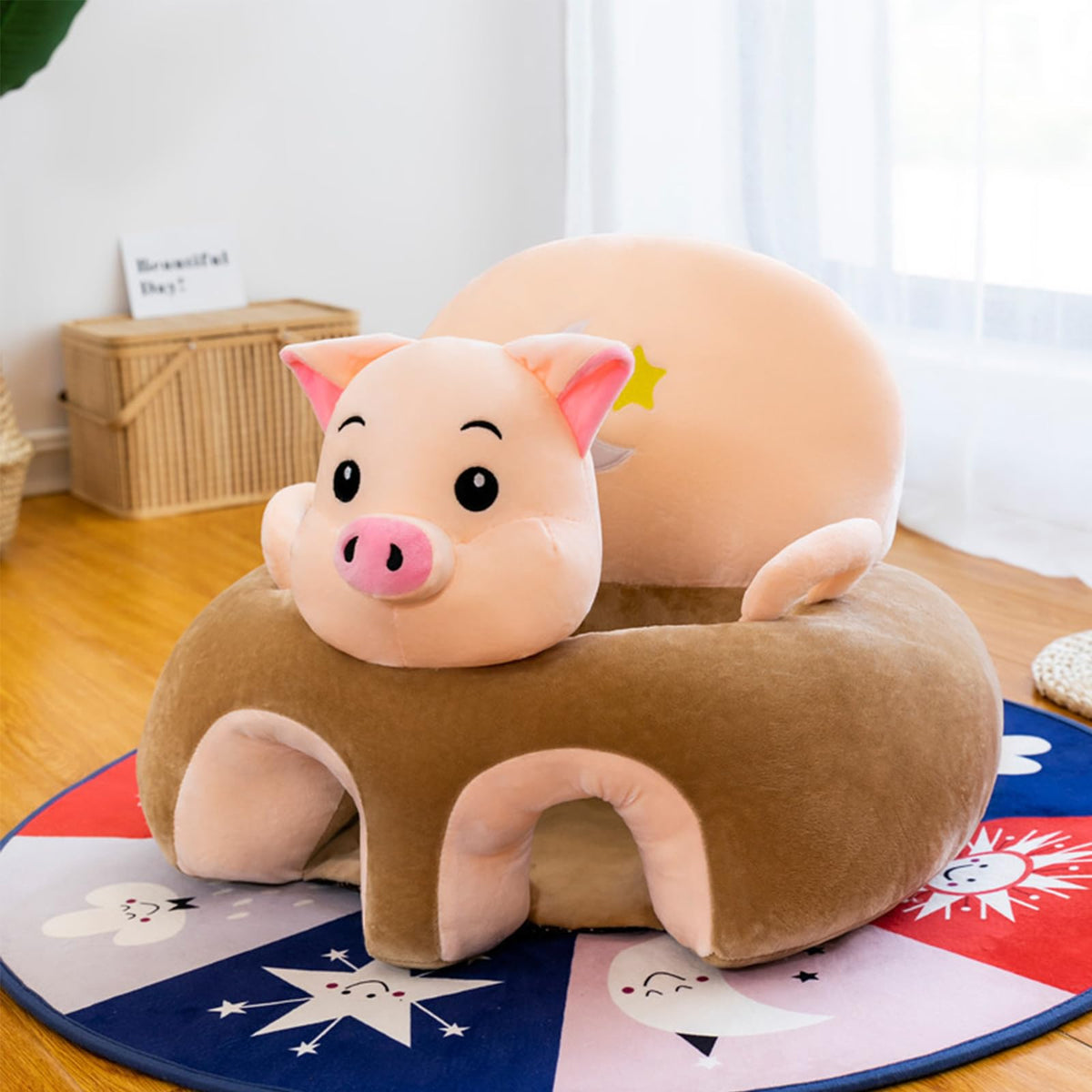 Baby Seat for Babies 3 Months & Up, Sit Me Up Floor Seat for Infants, Cartoon Back Head Support Sitting Infant Sofa, Toddler Plush Animal Shaped Learning Sitting Up Chair (Cow)