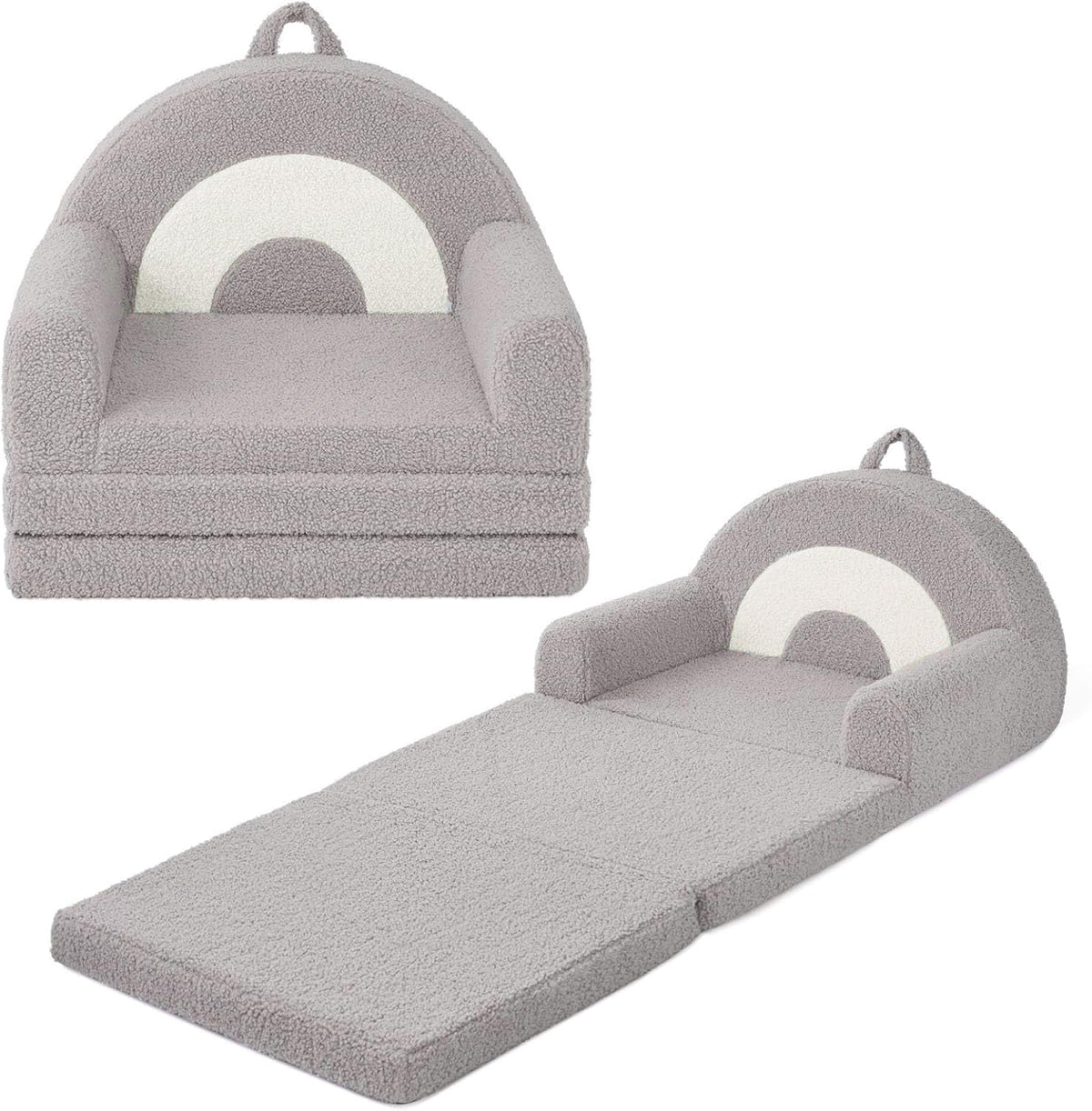 Kids Couch for Toddlers, 2-in-1 Fold Out Toddler Sofa and Lounger, Supportive Foam Chair with Removable Washable Cover for Playroom, Bedroom and Reading, Sage Green