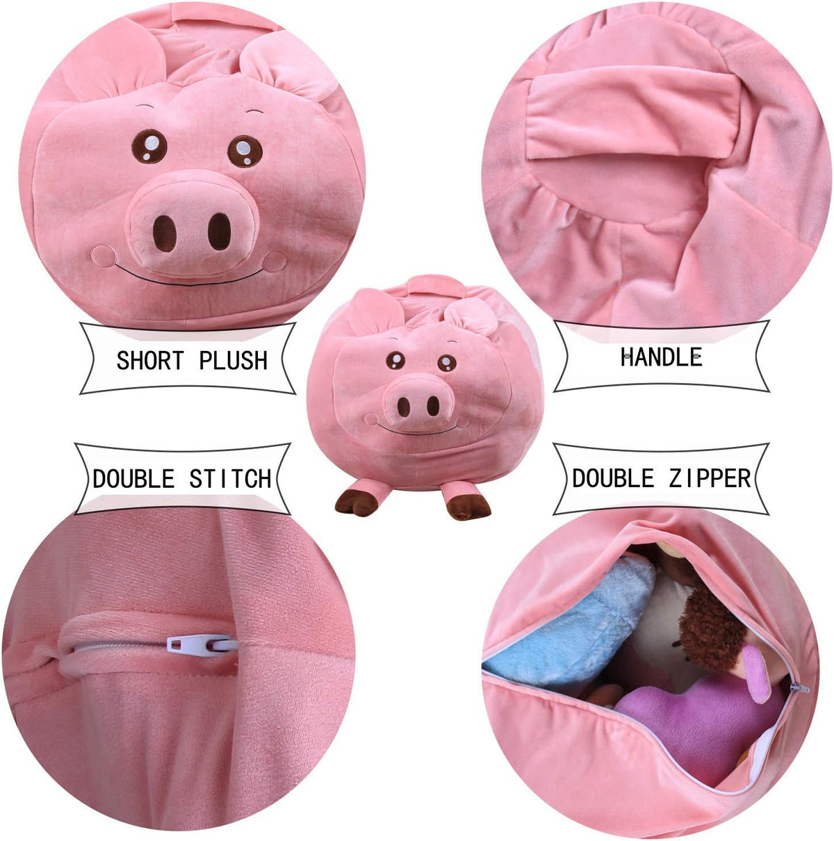 Stuffed Animal Storage Kids Bean Bag Storage Extra Large Kids Toy Organizer Plush Pouf Chair (Pig)