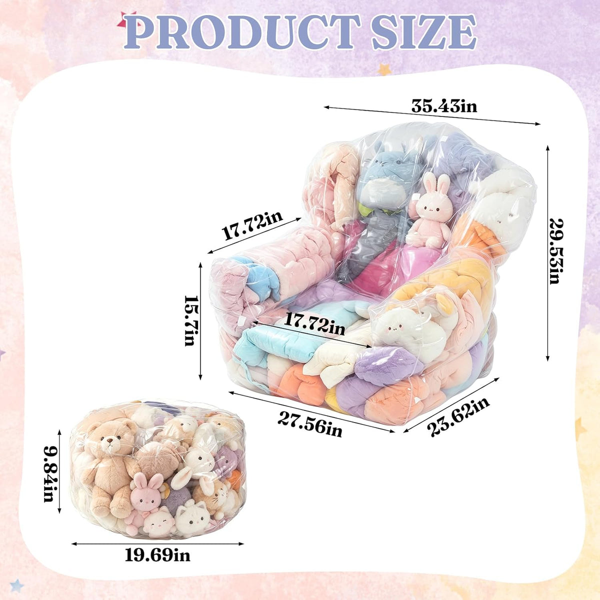 2 Pack Clear Stuffed Animal Storage Chair, Bean Bag Chair Covers