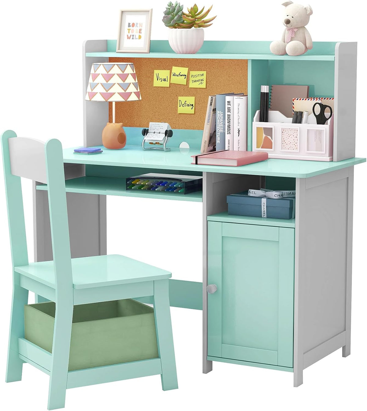 TaoHFE Blue Kids Desk and Chair Set, Kid Desk Chair with Storage and Shelf