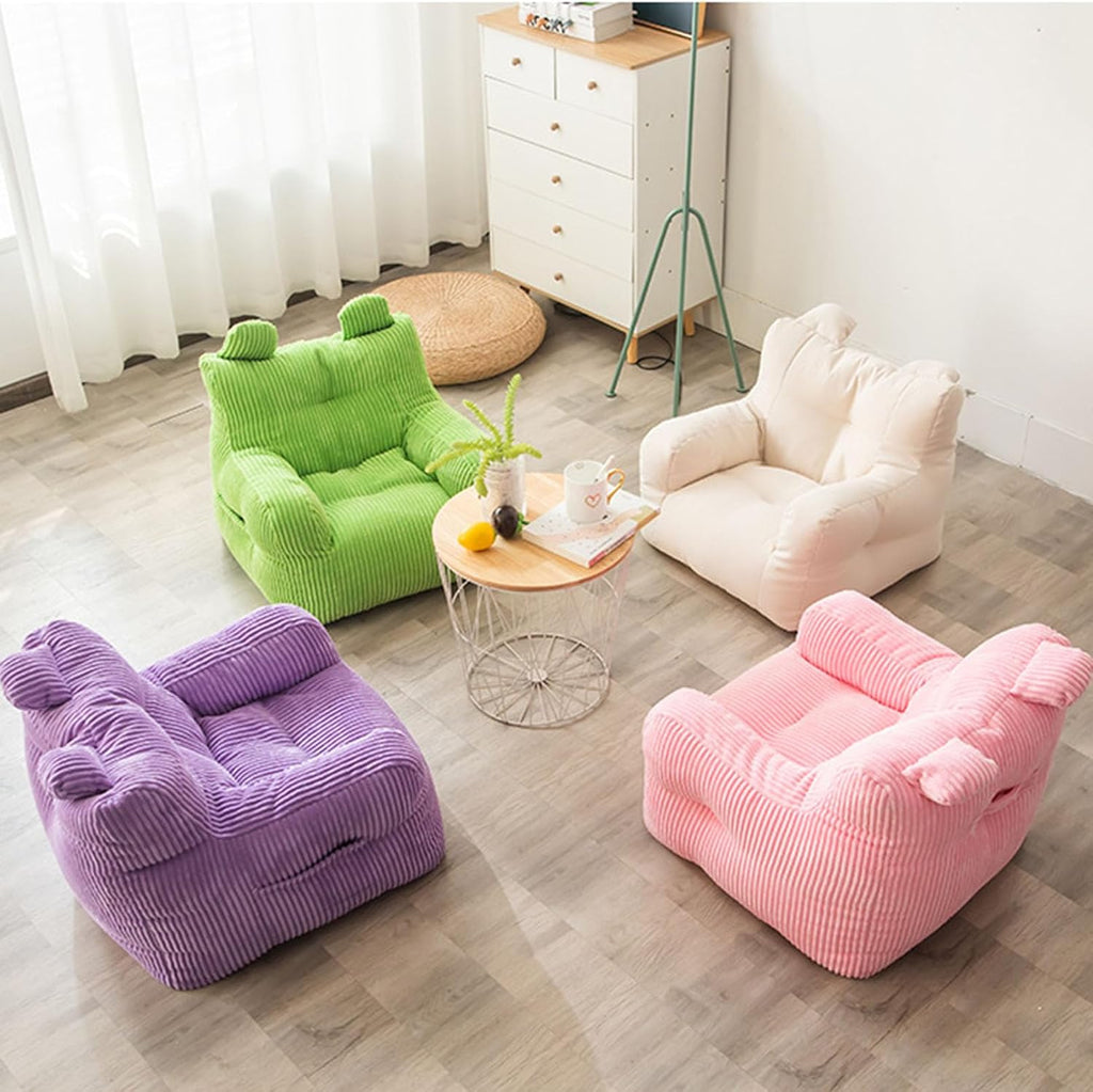 Bean Bag Chair Cover, (No Filler) Stuffed Animal Storage Premium Cotton Linen, Sun-Flower Shaped Relax Furniture for Decorate Your House 58x58x48cm,Yellow