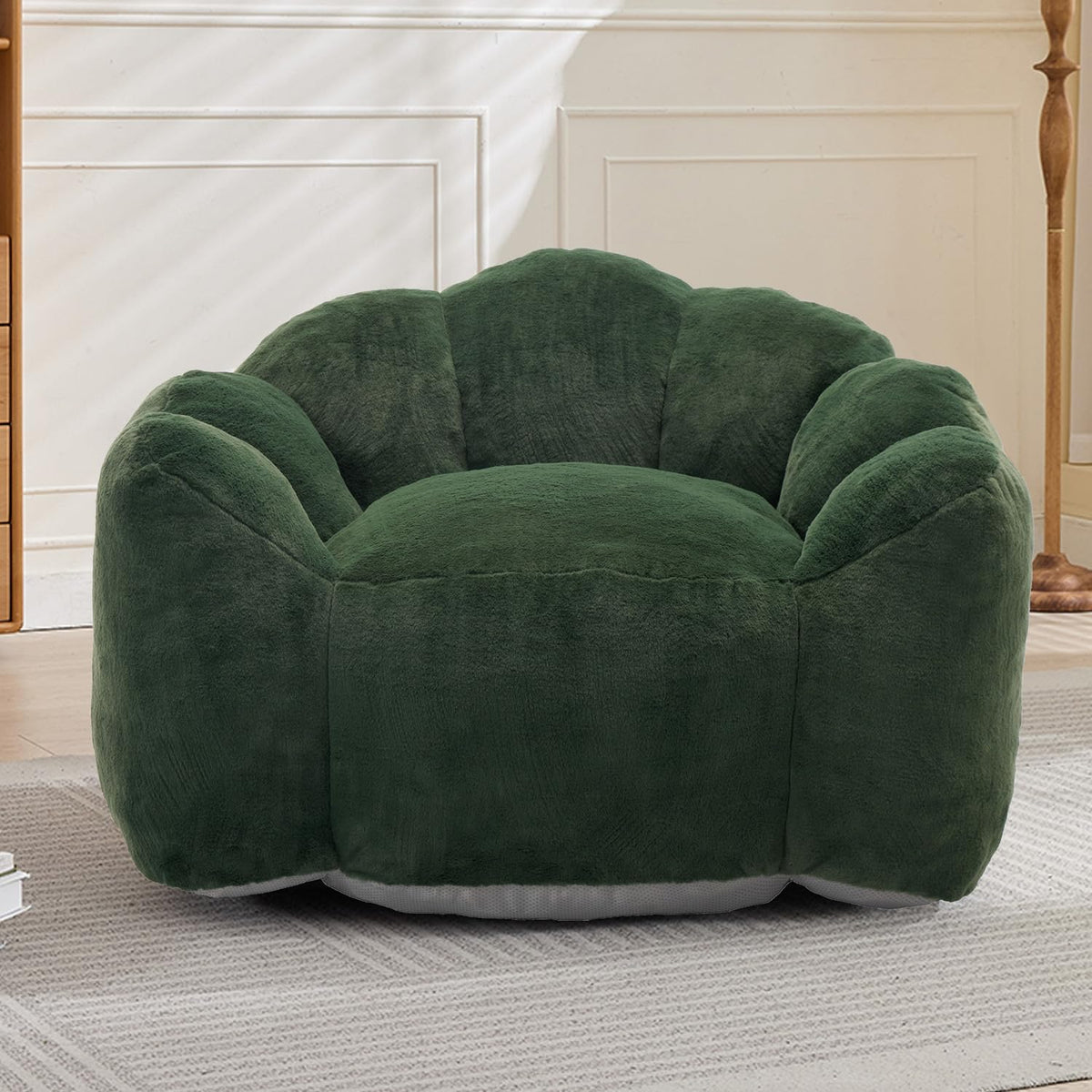 Pink Compression Bean Bag Chair for Adults, Comfy Flowers Beanbag Chairs with Curved Backrest, Soft Floor Singe Sofa with Pull Ring, No Assembly Required (Pink)