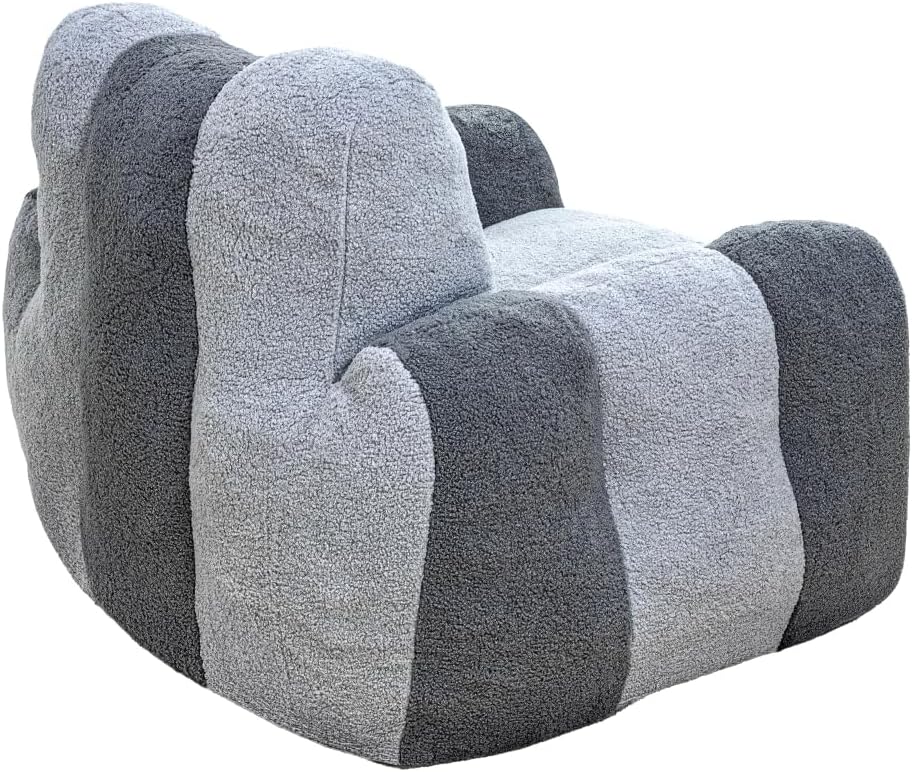 Bean Bag Chair, Comfy Teddy Fabric Lazy Sofa with Heart-Shaped Backrest, Large Reading Chair for Adults and Kids, 37.4x39.4x31.5 Inch (Gray + Teddy + Foam)