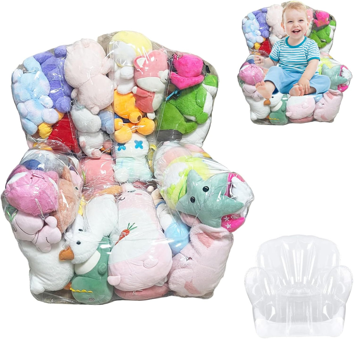 Bean Bag Stuffed Animal Storage Waterproof PVC Clear Bean Bag with Zipper Stuffable for Kids Toddler Armchair for Organizing Kids Rooms Toy Storage Bags Stuffed Animal Bath Toy